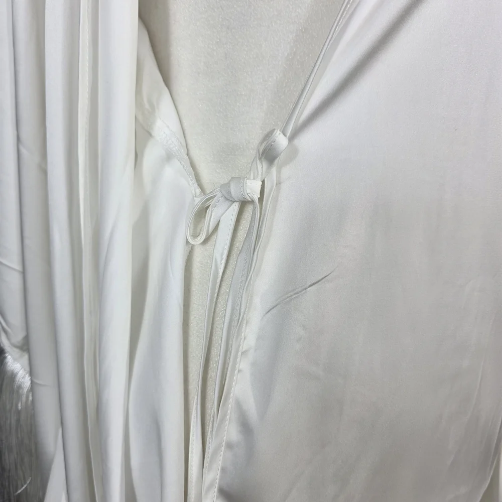 Homebodii Pricilla fringe Luxury White Satin Robe - Picture 10 of 16
